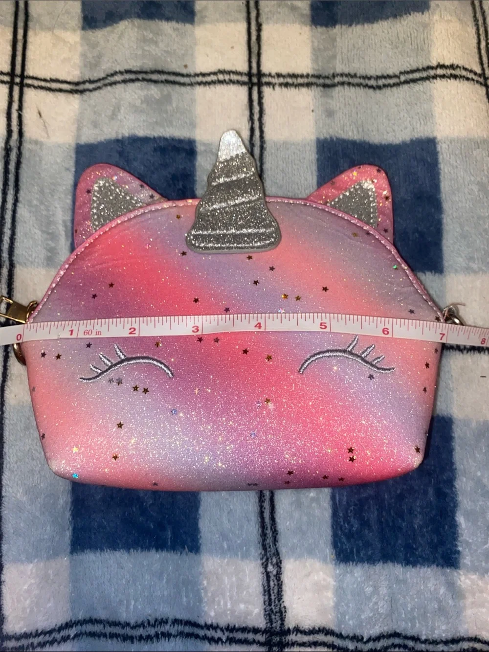 Kids Pink Gradient Unicorn Crossbody Bag with Silver Accents
